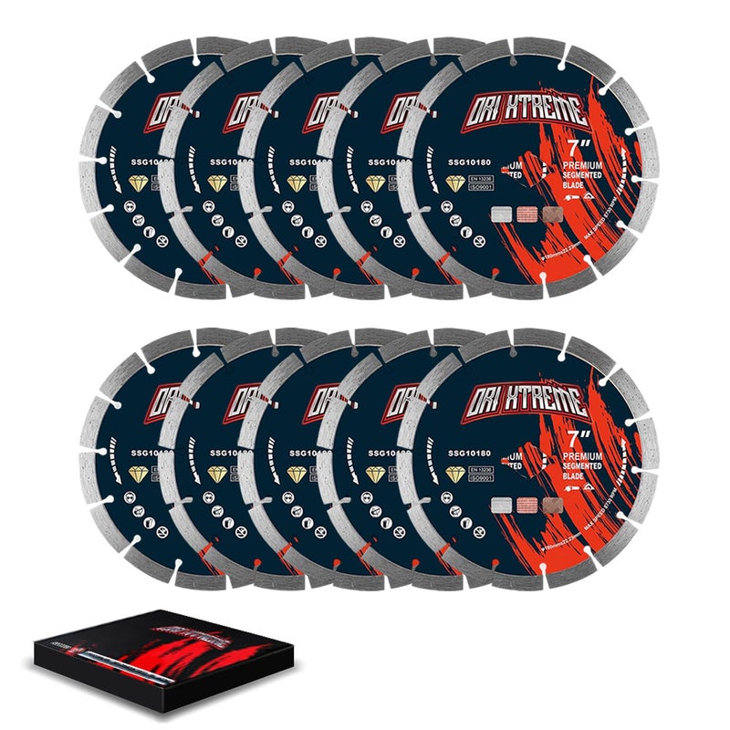ORIXTREME 7 Inch Diamond Saw Blade 10Pcs, Segmented General Purpose Blade Dry/Wet Cutting Concrete, Masonry, Brick, Block,7/8"-5/8” Arbor - Image 1